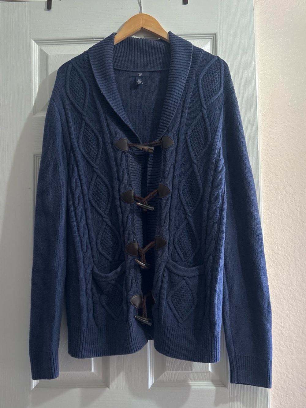 Men's Gap Navy Blue Cable Knit Toggle Cardigan Sweater Sz M